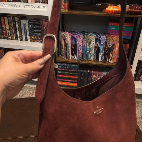 ♠️Kate Spade 454 Suede Large Shoulder Bag, Dark Merlot Burgundy Wine Red NEW NWT - Picture 4 of 9
